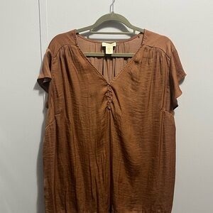 Cynthia Rowley Rust Brown V-Neck Short Sleeve Blouse